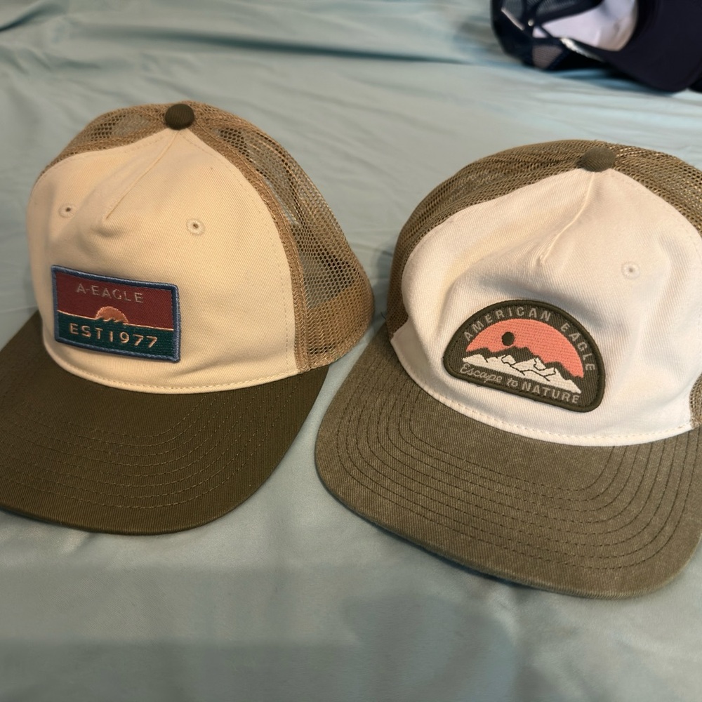 American Eagle Outfitters White and Olive Hats Set